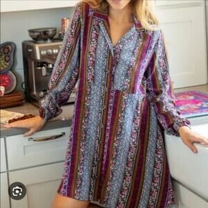 NATURAL LIFE Purple, Blue & Pink Striped Floral Tunic Dress